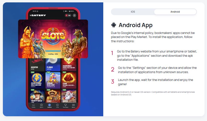 Download and install Battery Bet mobile app on your Android device in three easy steps 